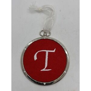Red Felt T Harvey Lewis Letter Monogram Ornament w/ Crystals From Swarovski